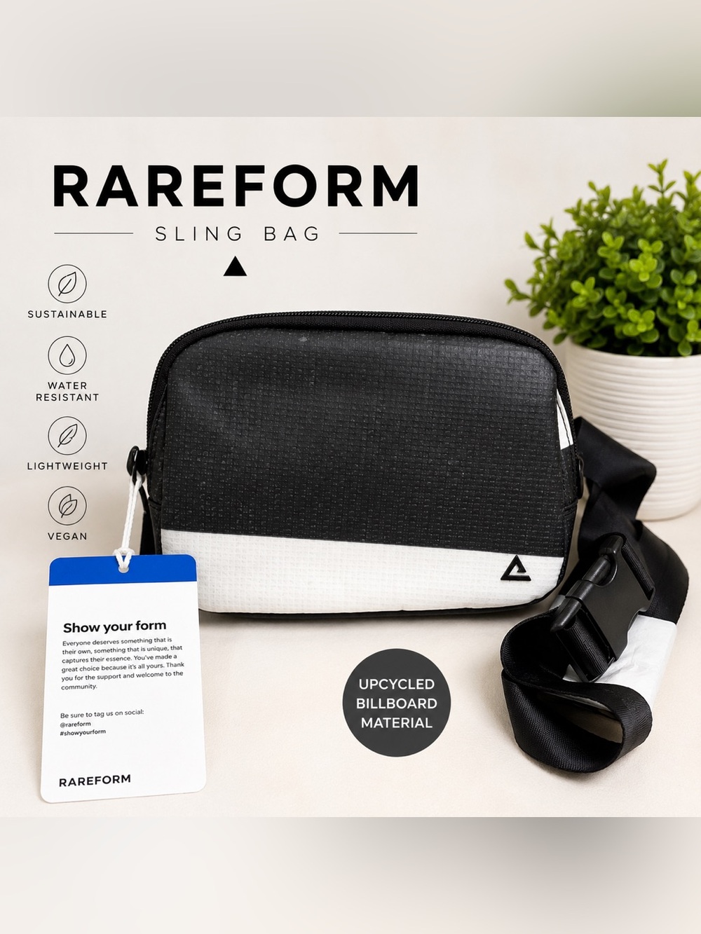 Rareform Black & White Crossbody Sling Bag